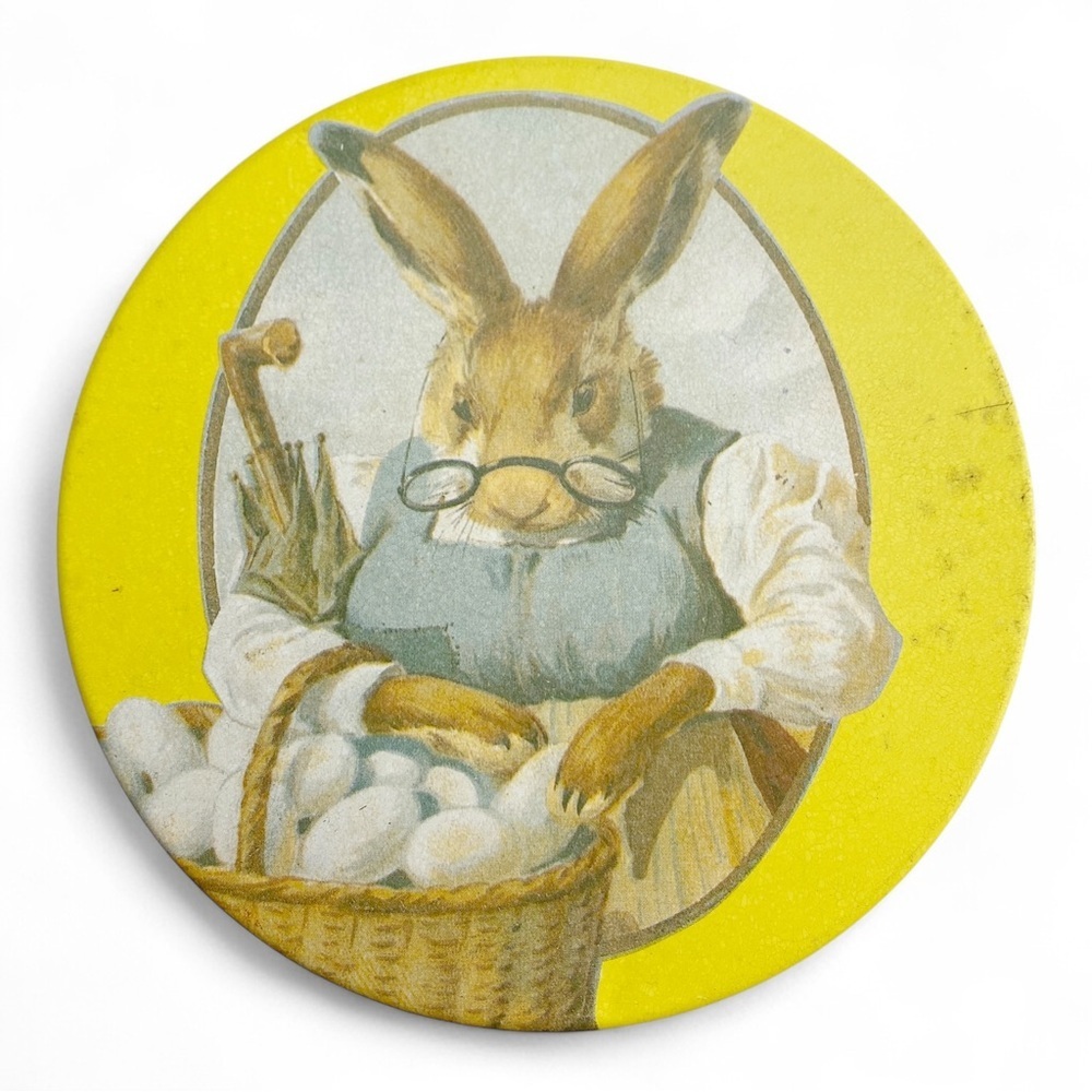 Vintage 1984 Easter Bunny Eggs Chicks Round Cookie Tin - Chein Industries